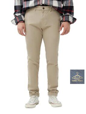 Men's Skinny Fit Chino Pants Stretch Cotton Twill Casual Khakis